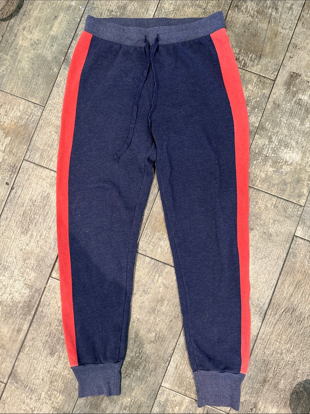 Wildfox Navy Joggers with Red Side Stripes